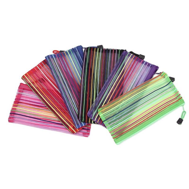 Rainbow Stripes Mesh Pencil Case Holder