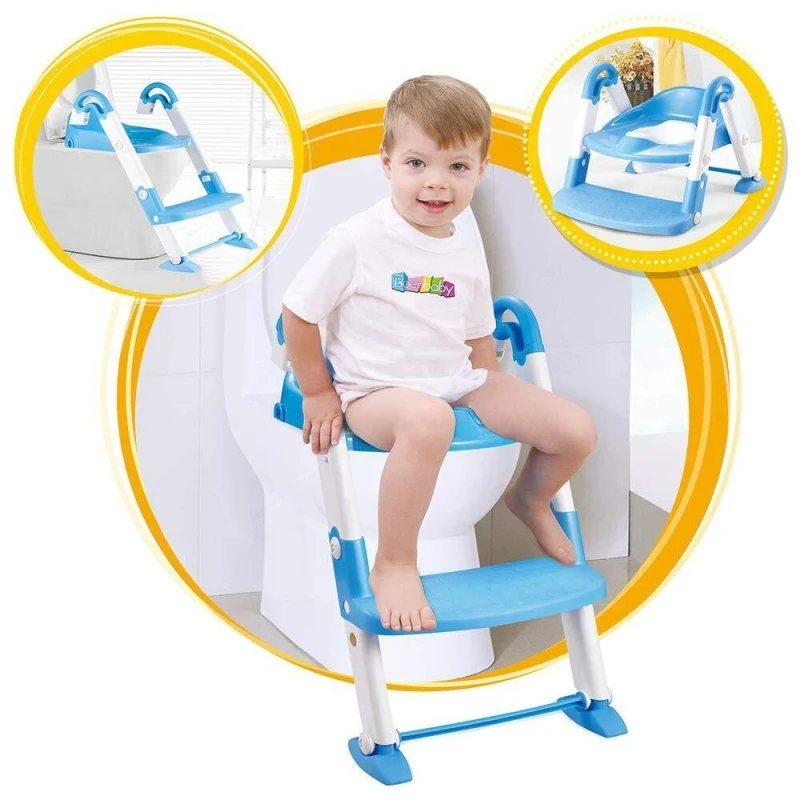 Portable 3-in-1 Kids Potty Training Seat with Non-Slip Step Ladder – Safe & Comfortable Toilet Seat for Toddlers and Babies, Foldable & Easy to Store, Suitable for Boys and Girls   - Blue