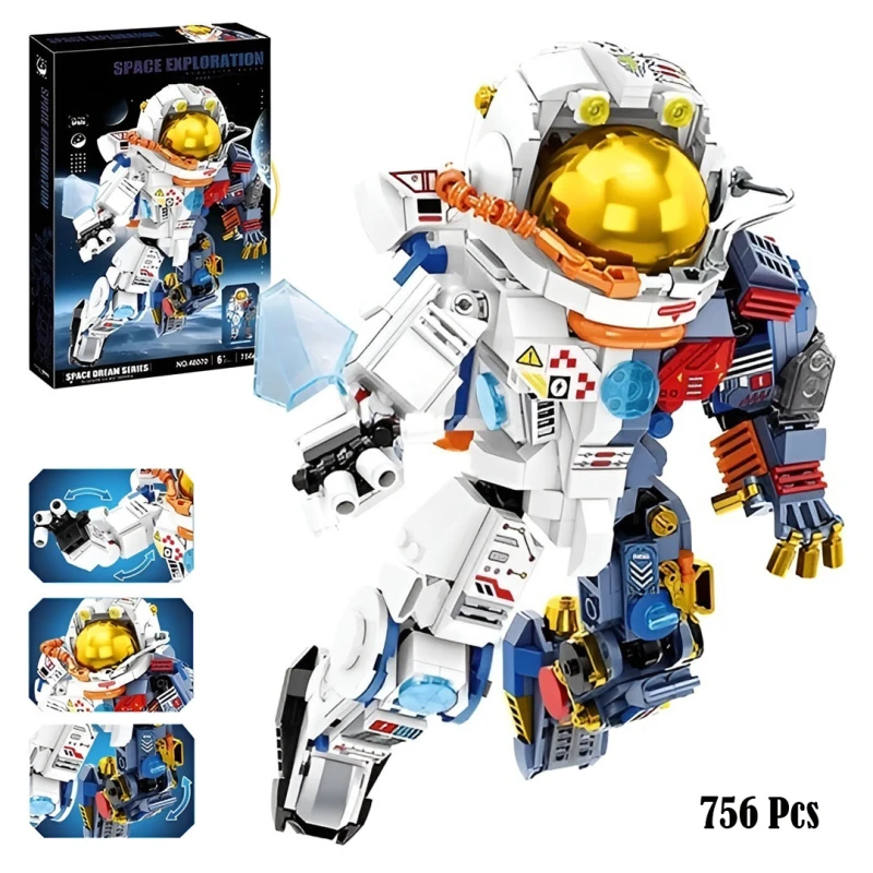 Mechanical Astronaut Building Blocks Set, Futuristic Space Robot with Articulated Joints, 756 Pieces, 3D Educational Construction Toy for Kids Age 6+