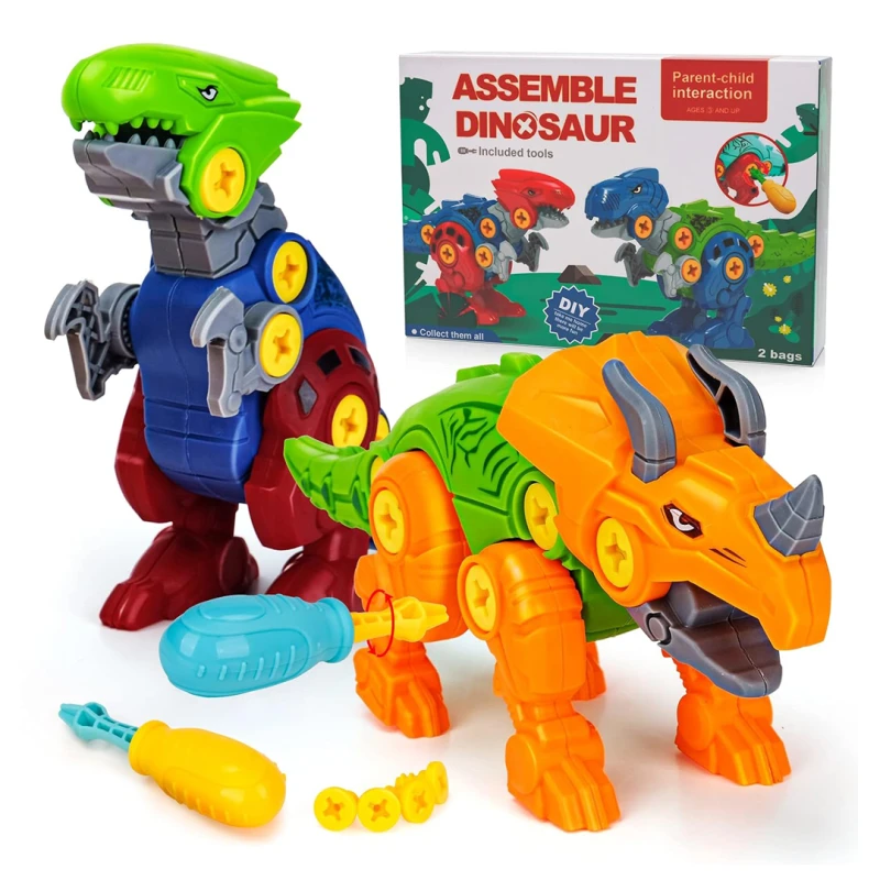 Take Apart Dinosaur Toys – 2 Buildable Dinosaurs (Random Colors) Kit with 2 Hand Screwdrivers, Educational STEM Interactive Toy for Kids Age 3+