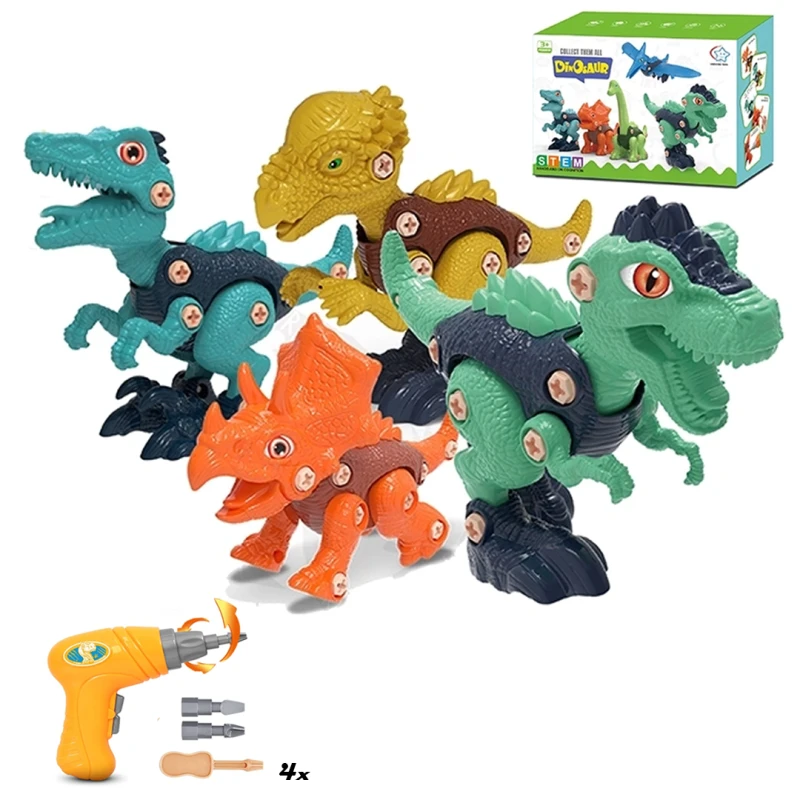 4-Piece Buildable Dinosaur Toy Set for Kids – STEM Take-Apart Construction Kit with Electric Drill & Screwdriver, Educational & Interactive Play for Ages 3+