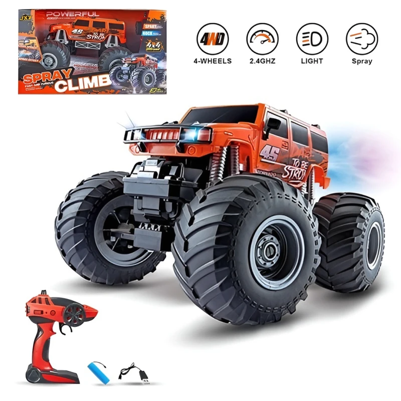 Remote Control 2.4G Monster 4x4 Off-Road Truck with Light & Spray Effects – Fun RC Vehicle for Kids Age 3+