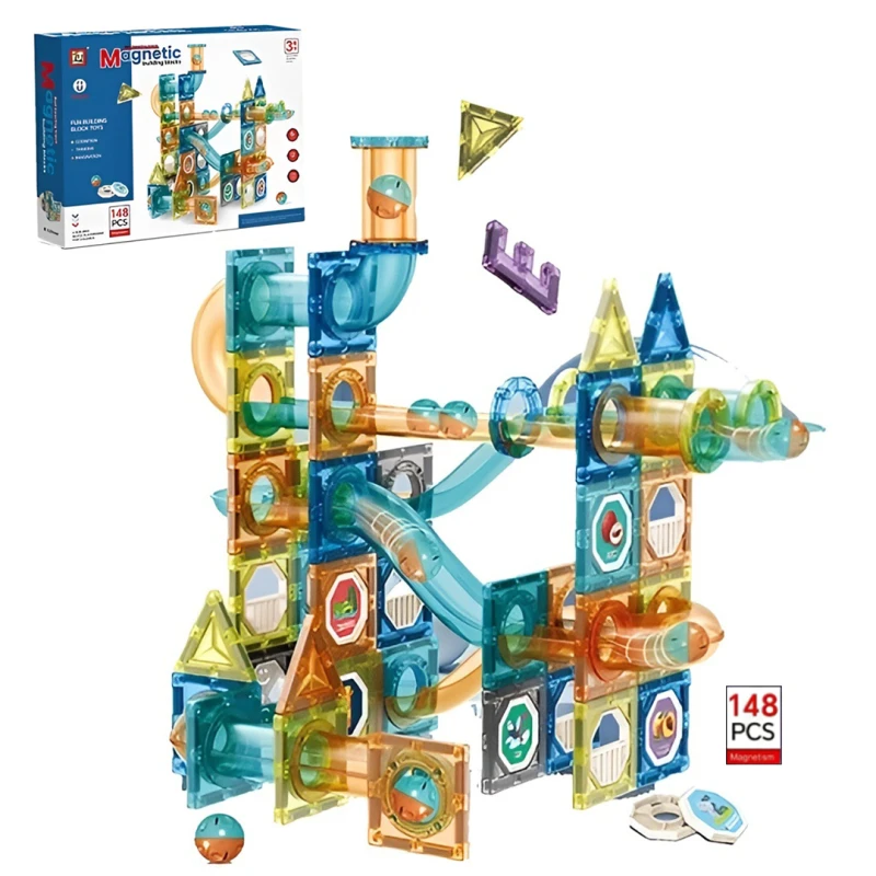 148-Piece Magnetic Building Blocks Set, Clear 3D Construction Tiles, STEM Educational Stacking Toy for Early Development, Age 3+