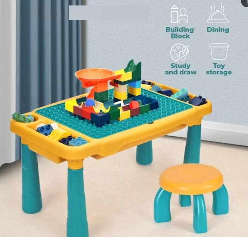 Kids Multi-Function Building Block Table - 94 PCS - STEM Educational Play Table with Marble Run & Storage