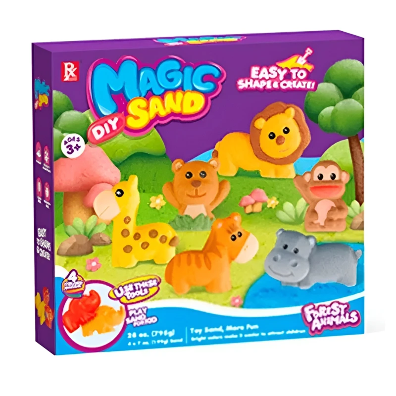 Magic Sand Animals Set – Kinetic Non-Toxic Sand with Marine & Forest Animal Molds, 4 Colors (795g), 21 Pieces, Creative DIY Play Kit for Kids 3+