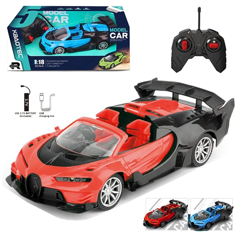 Bugatti Convertible RC Car for Kids - Scale 1-18 - 4-Channel Remote Control - 3.7V Rechargeable Battery - Working Head & Tail Lights - Ages 3+