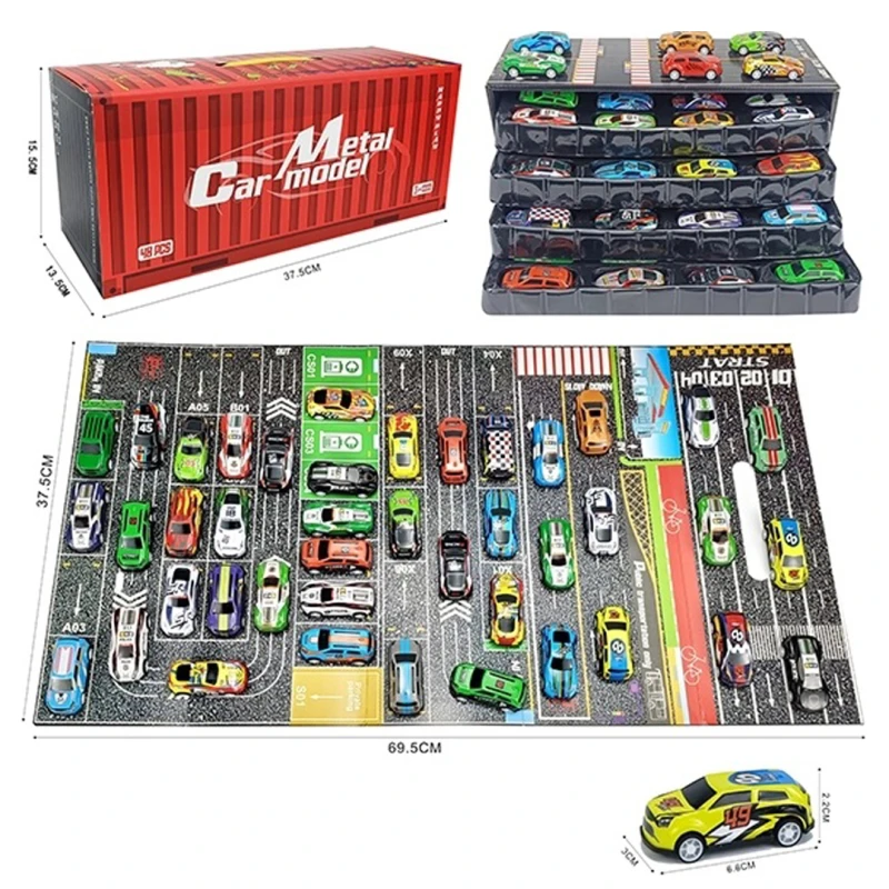 48PCS Pull Back Alloy Car Set for Kids - Mini Metal Racing Cars with Storage Box & Play Map - Toy Vehicles for Ages 3+