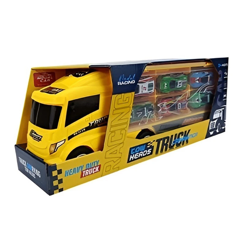 Truck Carrying Container with 6 Iron Sports Cars & 12 Road Signs - Kids Vehicle Transport Toy - Ages 3+