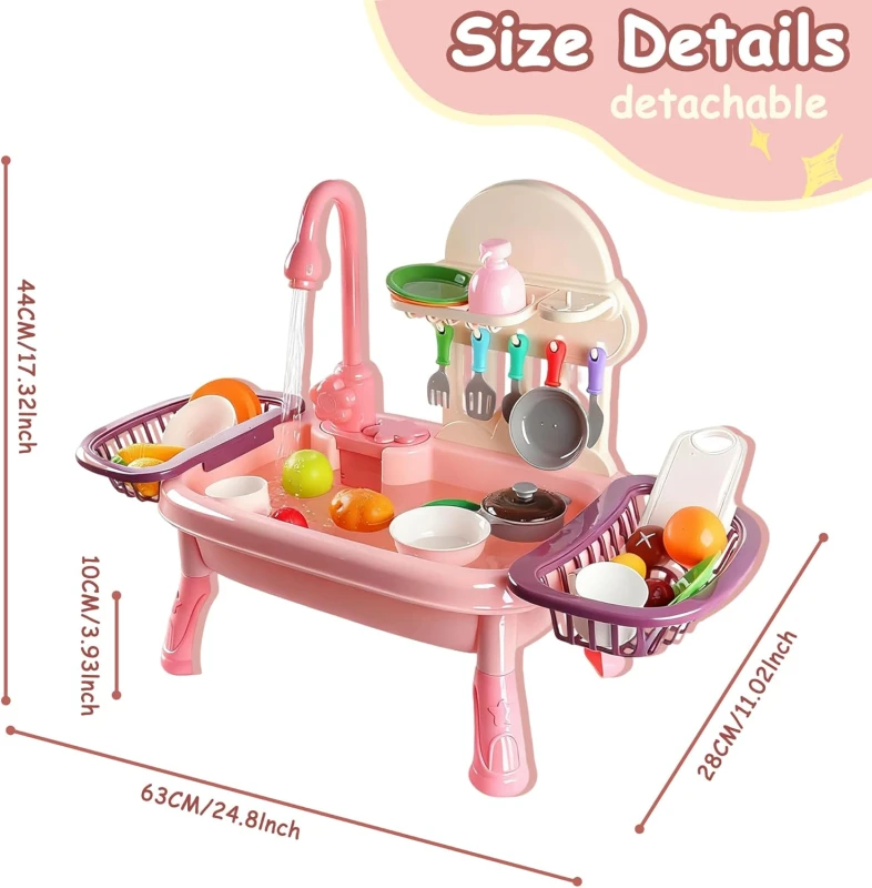 Dishwasher Play Sink for Kids with Running Water - Electric Rotatable Faucet - Interactive & Educational Kitchen Role-Play Set -Suitable for Ages 3+