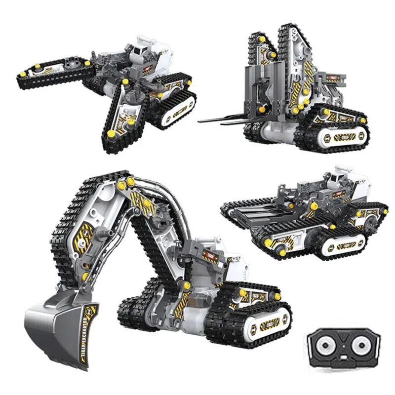 4-in-1 Construction Vehicle Kit with 2.4 GHz Remote Control, 176 Pieces STEM Construction Set for Excavator, Bulldozer, Crane, Creative Engineering Toy