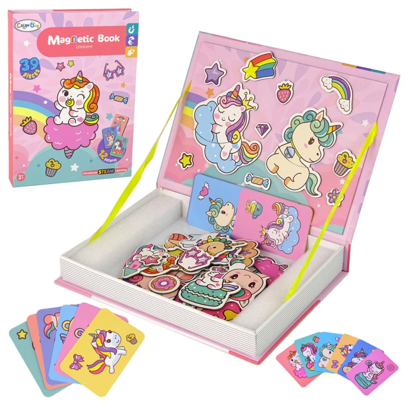 Color Day - Magnetic Puzzle Book Unicorns Puzzle Cards, 39 Pcs - Educational Toy for Kids Ages 3+