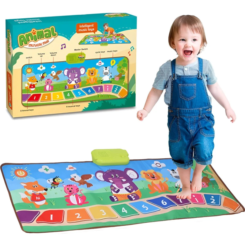 Children’s Foldable Piano Music Play Mat – Animal Theme, 9 Sensitive Piano Keys, Early Education with Piano Score, Ages 8 Months+