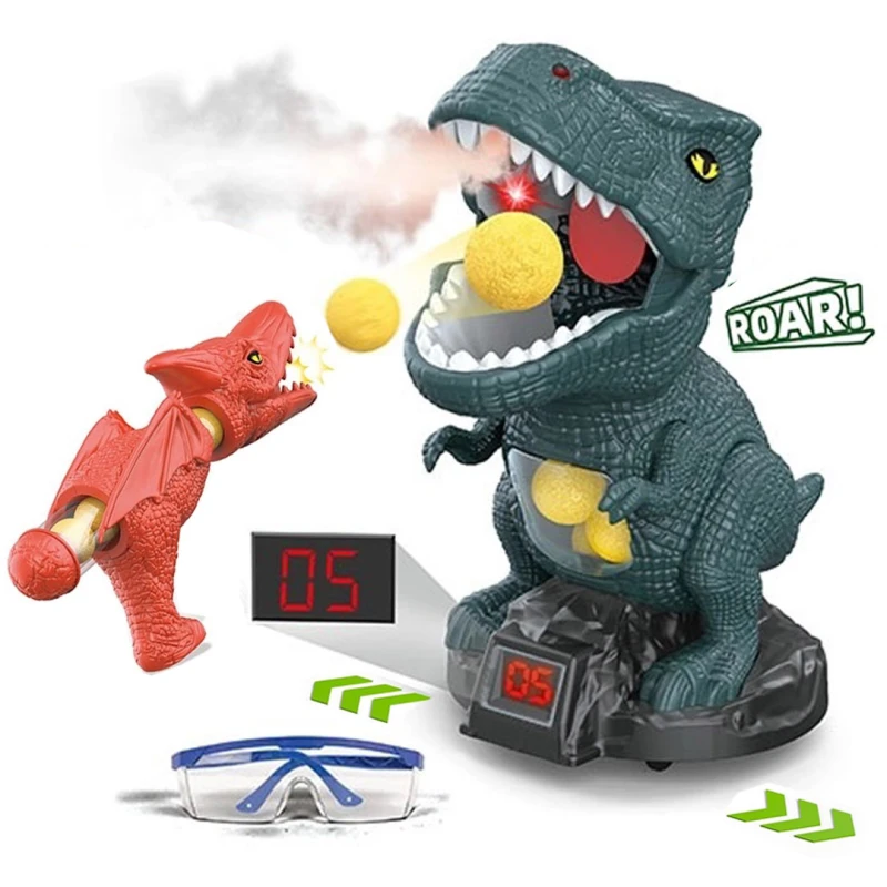 Dinosaur Shooting Game with LCD Score Display, Foam Balls, Roaring Sound & Lights, Spray Mist Dino REX Target
