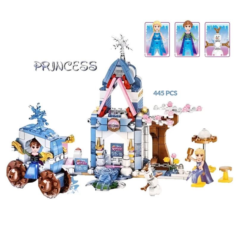 Princess Ice & Snow Building Blocks With Mini Frozen Movie Character Figures 445 Pcs- - Ages 6+