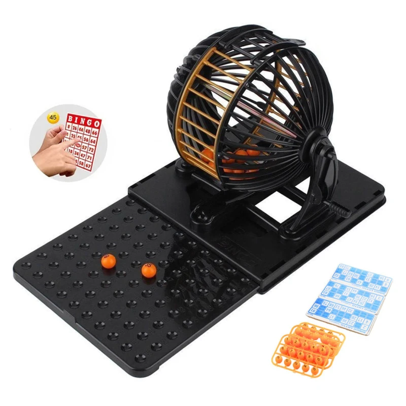 Family Bingo Lotto Numbers Machine Game – 90 Number Balls, 48 Bingo Cards, 6-Cage Lockdown Bingo Cage
