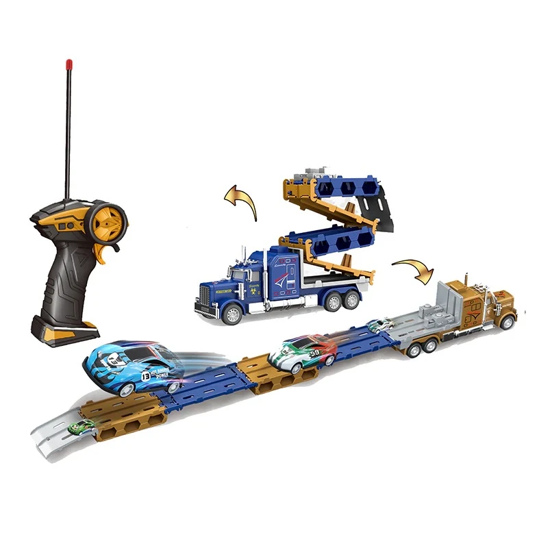 Foldable Remote Control Truck with 2 Cars & Launcher for 2 Players - Truck Length 92 cm - Ages 3+
