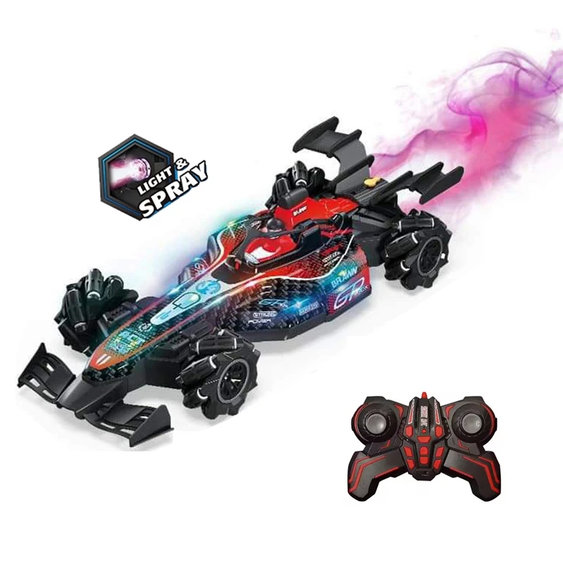 Remote Control RC Formula Stunt Car Outdoor Multifunctional 360 Rotation Lighting Spray-Effect RC Toy Car Scale 1:10