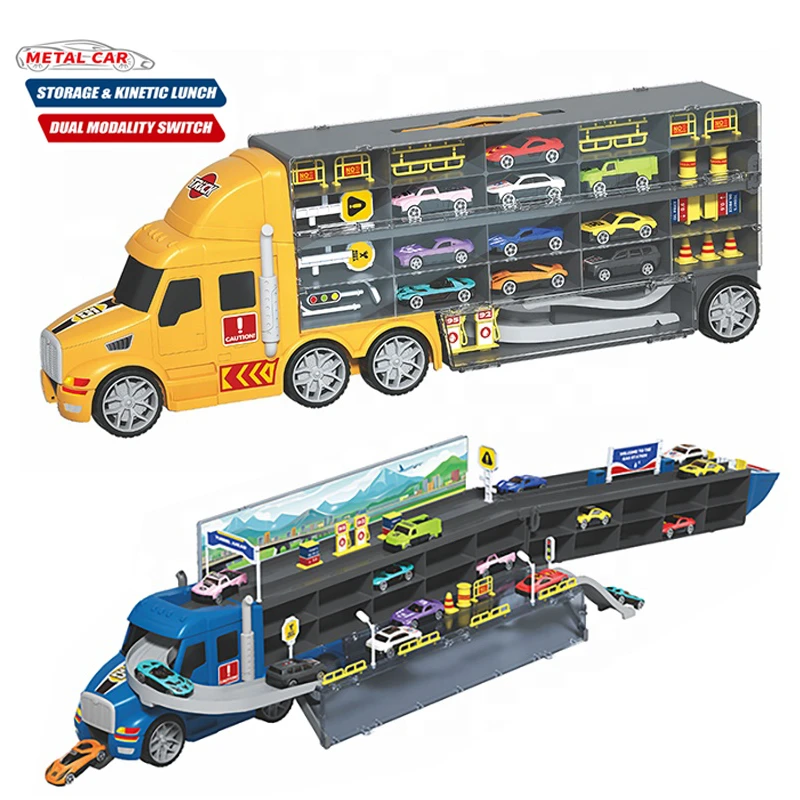 Folding Track Launch Container Truck Double Side Transport 10 Metal Car with Ramp , 115 cm Length After Expanded - Random Color