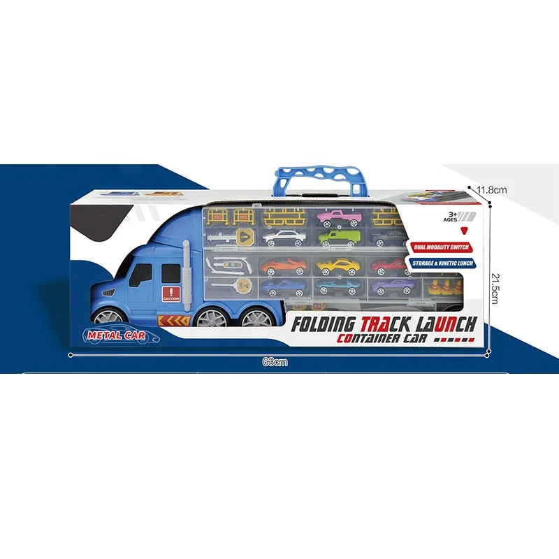 Folding Track Launch Container Truck Double Side Transport 10 Metal Car with Ramp , 115 cm Length After Expanded - Random Color