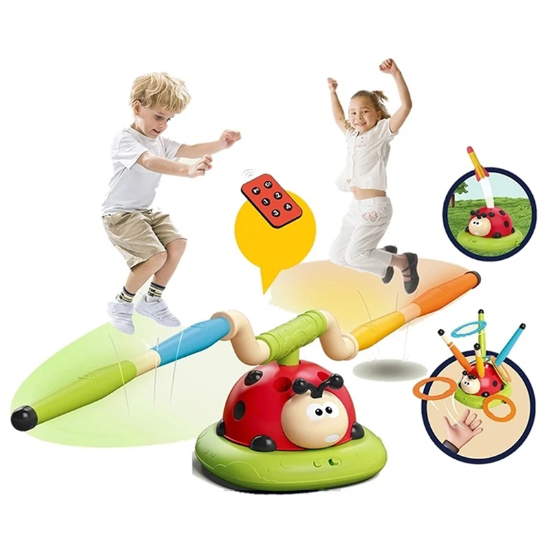 3 in 1 Ladybug Sport Entertainment Exercise Game Toy, Multifunction Rope Skipping Machine Ferrule Jump Rocket Launcher , Ring Toss Game Outdoor Fun For Age 3-6 Years
