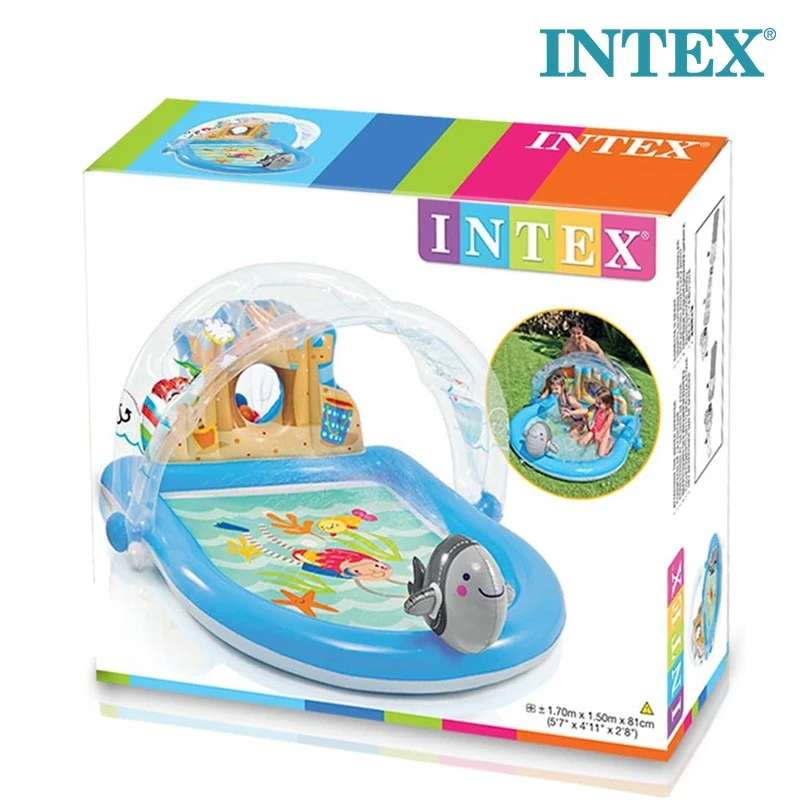 INTEX Summer Lovin Beach Play Pool – Inflatable Kids Pool with Shade & Toss Ball Game, Safe Outdoor Water Play, Ages 3+