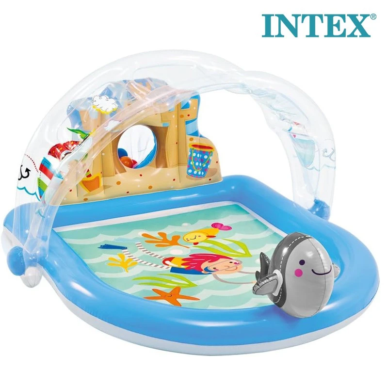 INTEX Summer Lovin Beach Play Pool – Inflatable Kids Pool with Shade & Toss Ball Game, Safe Outdoor Water Play, Ages 3+