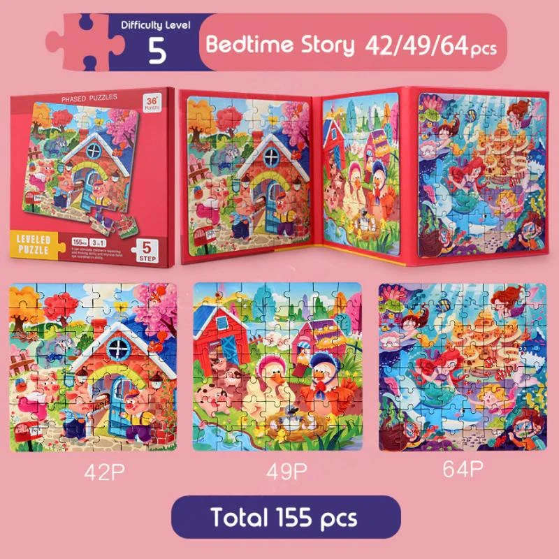 LEVELED PUZZLE - 3 In 1 Phased Magnetic Puzzle , Farm Animal & Mermaid Puzzles 155 STEM Learning- Suitable for Ages 6 Years & Up (Step 5 B)