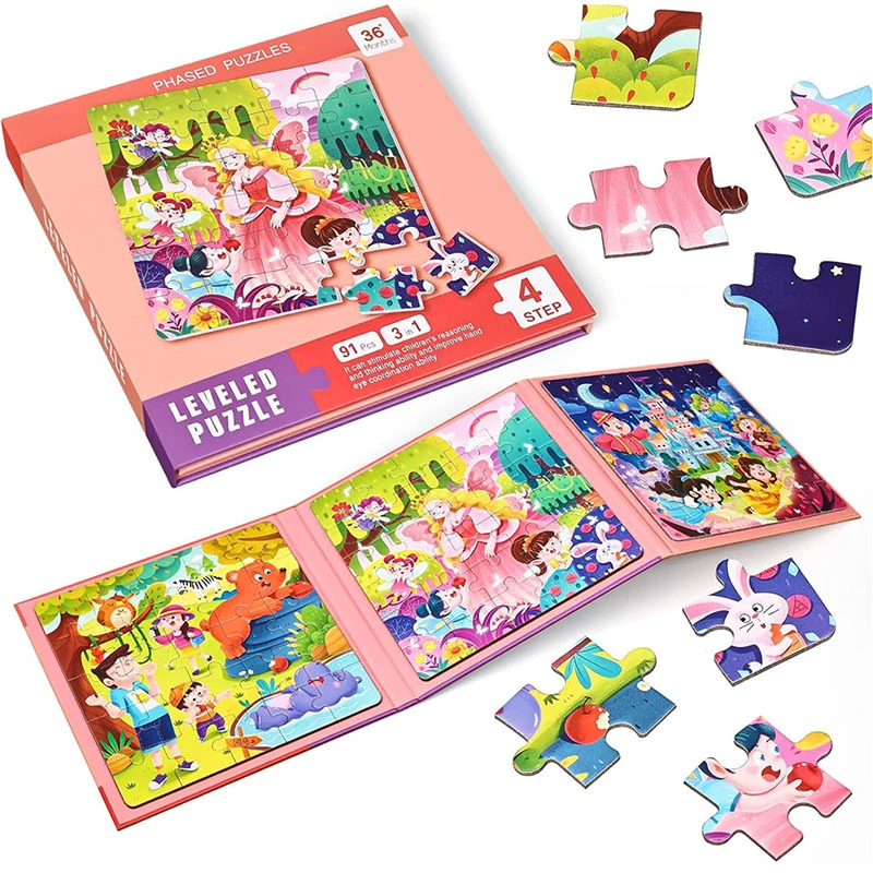 LEVELED PUZZLE - 3 In 1 Phased Magnetic Puzzle , Fairy Tale Puzzles 91 Pcs - STEM Learning- Suitable for Ages 5 Years & Up (Step 4 A)