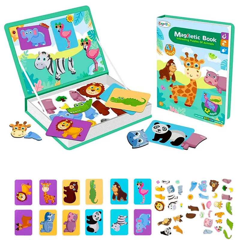 Color Day - Magnetic Puzzle Book Safari Animals (47 Pcs) - Suitable for Ages 3 Years & Up