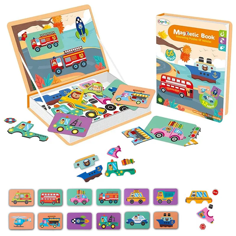 Color Day - Magnetic Puzzle Book Interesting Puzzles Of Vehicles (66 Pcs) - Suitable for Ages 3 Years & Up