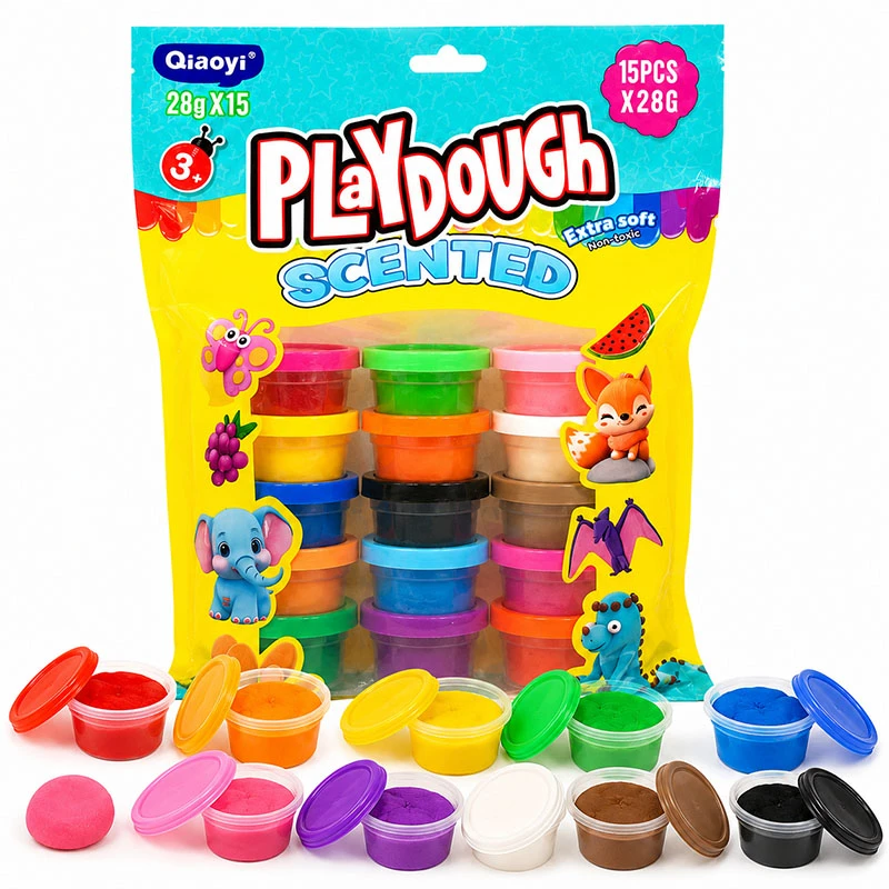 Scented Colorful Kids Play Dough Set – 15 Containers × 28g Each – Assorted Color Dough Cups – Suitable for Ages 3+