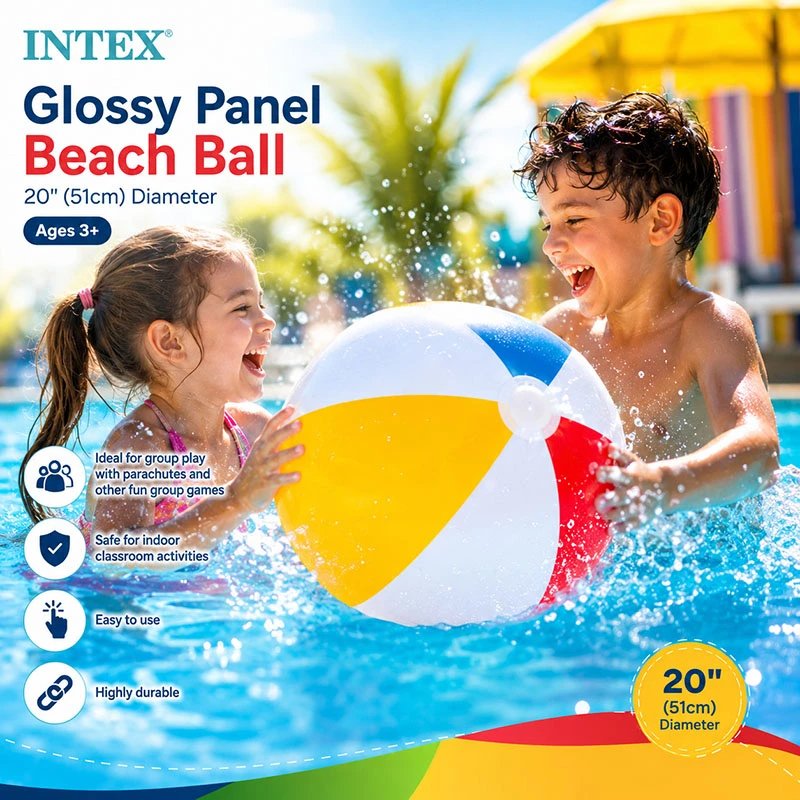 INTEX Glossy Panel Beach Ball – Colorful Inflatable Beach Ball for Kids – 20" (51 cm) Diameter – Suitable for Ages 3+