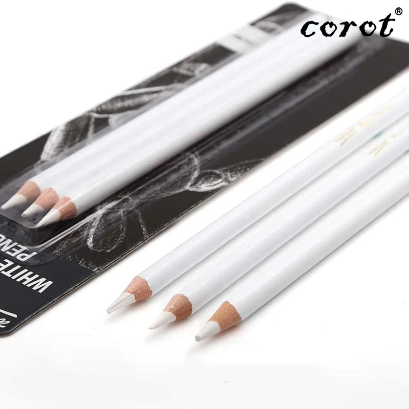Corot White Charcoal Pencils MEDIUM Art Drawing Highlight Sketch Pencils for Highlight, Shading, Sketching on Dark Pack Of 3 Pencils (KLSMTB0005)