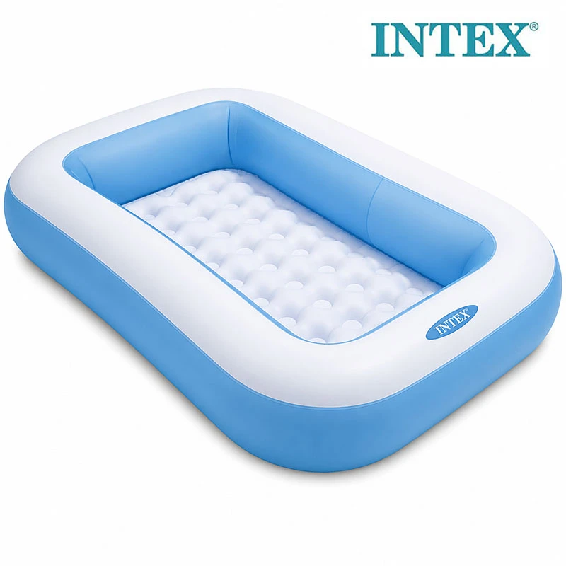 INTEX Rectangular Baby Pool with Soft Inflatable Floor – 166 × 100 × 25 cm – Kids Inflatable Pool for Balconies & Outdoor Play – Ages 3–5