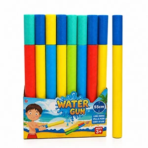 Kids Foam Water Gun 55cm - Long Range - Floating Water Blaster - Pool & Beach Summer Toy - Assorted Colors - Easy Pull and Push Action - Ages 3+