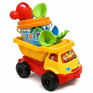Kids Beach Sand Play Set – Large Dump Truck with Bucket, Digging & Sand Molding Tools (7 Pieces) - Ages 3+ - Assorted Colors