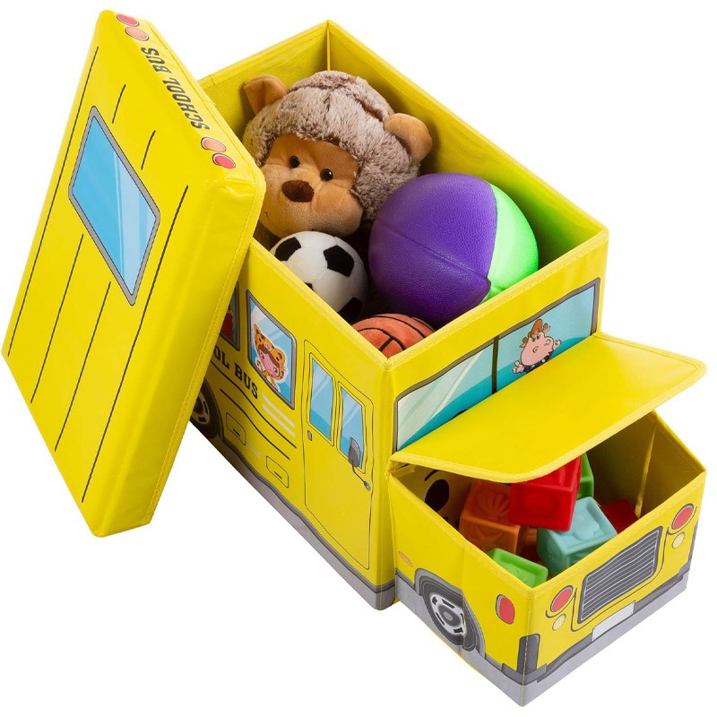 Folding Storage Bin Playroom, Bedroom or Nursery Organizer Container School Bus Shape