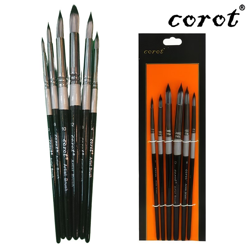 Corot Artist Paint Brush Set Of 6 Round Head Paint Brushes 2-4-6-8-10-12 (KLNHB0104)