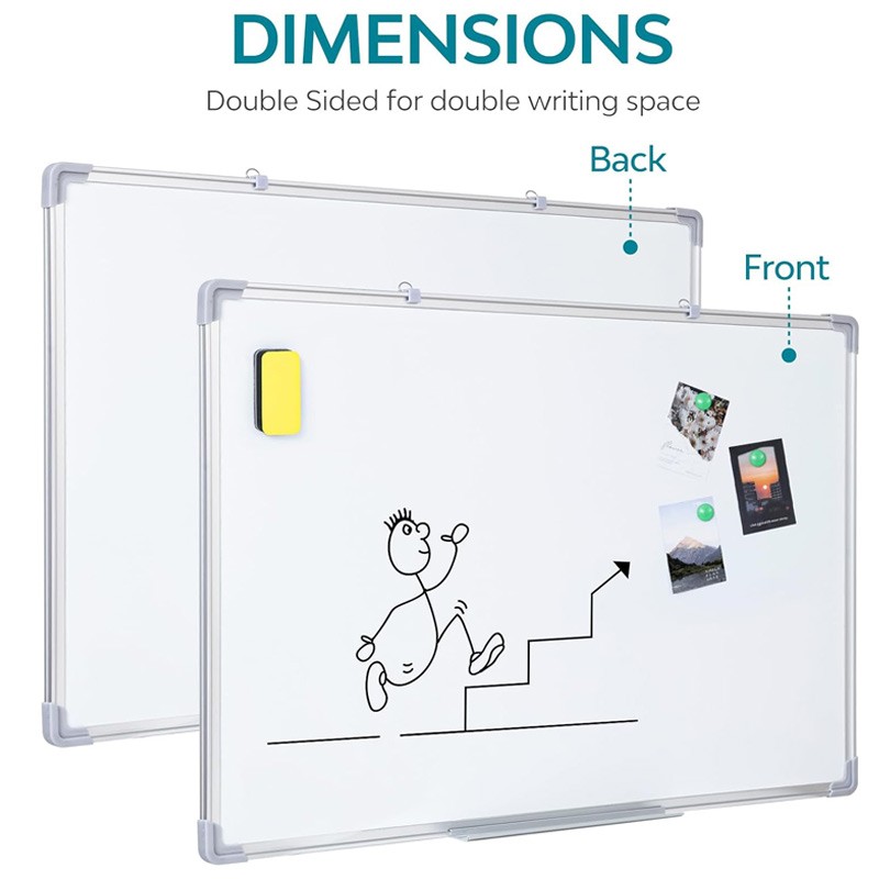 لوح سبورة بيضاء مغناطيسية بإطار من الألومنيوم مزدوج الجانب للجدران في المكتب المنزلي والمدرسة مقاس (60 × 40) سم