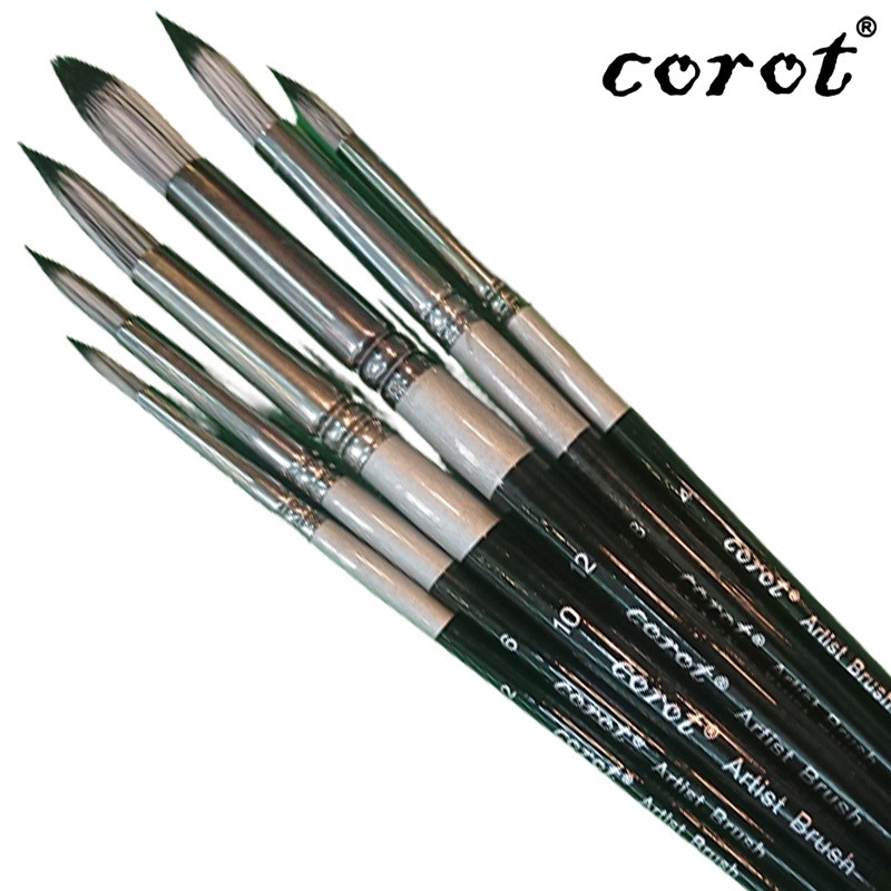 Corot Artist Paint Brush Set Of 6 Round Head Paint Brushes 2-4-6-8-10-12 (KLNHB0104)