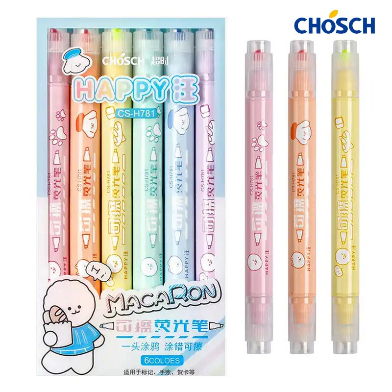 CHOSCH Erasable Highlighter Double Head 6 Macaron  Colors (CS-H781)