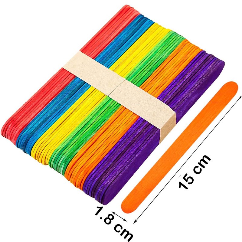Colored Wooden  Sticks  For Crafts 50 Pcs 15 x 1.8 cm