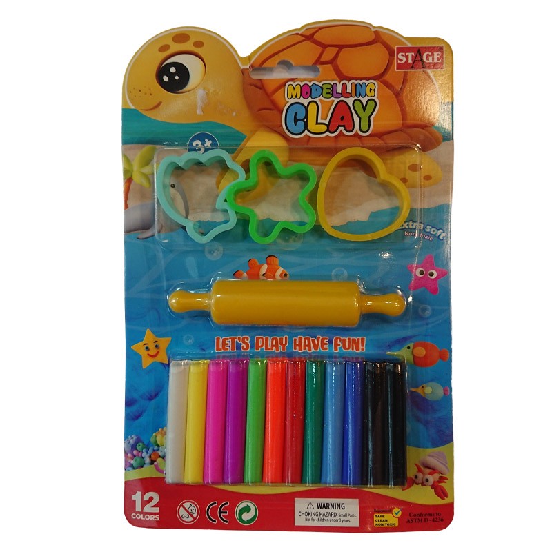 Modeling Clay With 4 Molds And 1 Roller- 12 Pieces , Multi Color (8028)